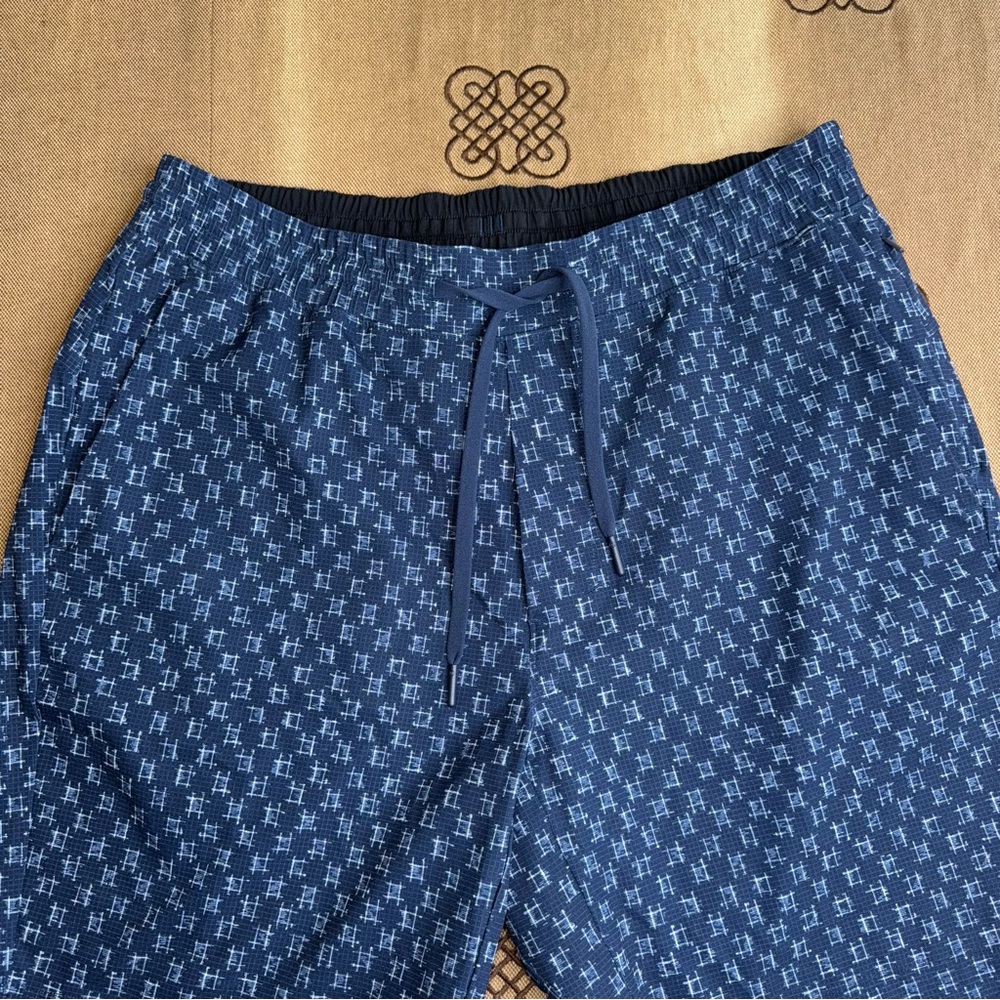 Lululemon Men'S Bowline Short Ikat Check White Tue Navy Size L - Picture 5 of 16